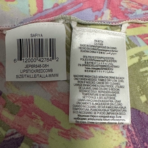 BCBGMaxAzria Colorful Abstract Midi Wrap Dress, Size Medium - Picture 4 of 6